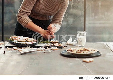 Kitchen table with cooking woman, free space Kitchen table with cooking woman, free space 26050787