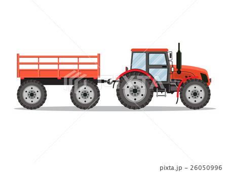 red tractor with semi-trailer red tractor with semi-trailer 26050996