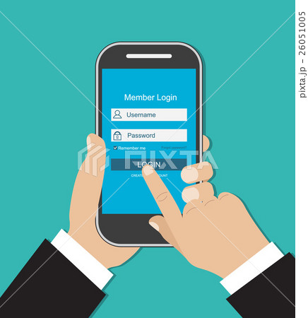Man hand holding smart phone. Login form. 26051005