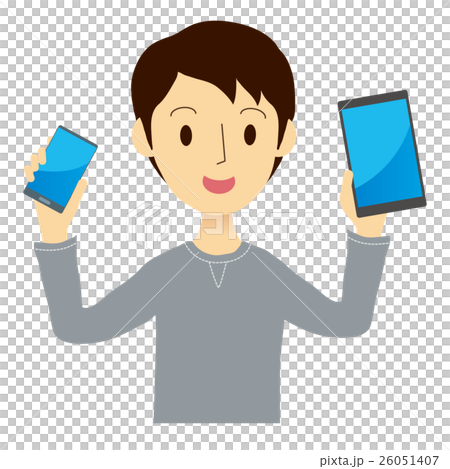 タブレットとスマホを2台持ちする男性 26051407