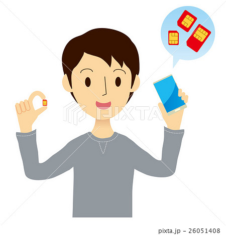 SIMカードとスマートフォンを持った男性 26051408