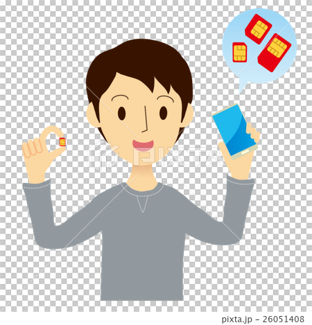 SIMカードとスマートフォンを持った男性 26051408