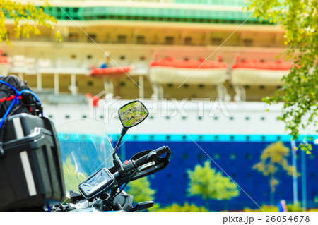 cruise ship and motorcycle closeup 26054678