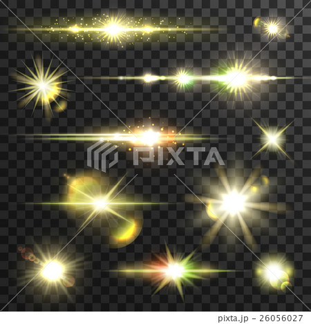 Shining star light rays vector set with lens fare 26056027