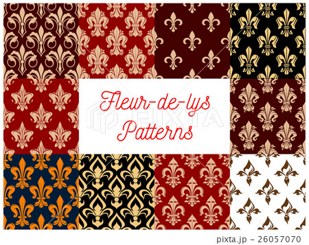 Fleur-de-lys royal lily seamless patterns set 26057070
