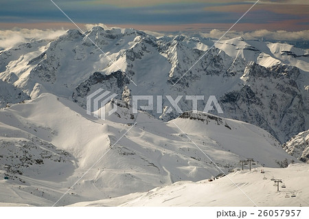 Skiing slopes, majestic Alpine landscape Skiing slopes, majestic Alpine landscape 26057957