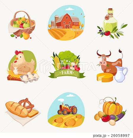 Farm Related Objects Set Of Bright Stickers 26058997