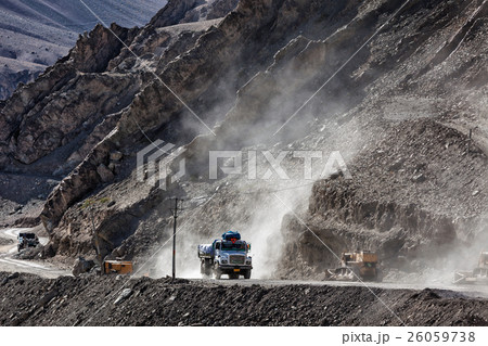 Indian lorry on road in Himalayas 26059738