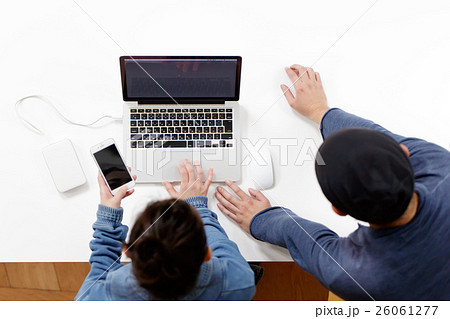 Laptop Computer Bird S Eye View 2 People Stock Photo