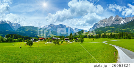 Summer sunshiny Alpine country panorama 26063824