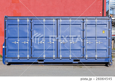 Closed blue standard cargo container Closed blue standard cargo container 26064545