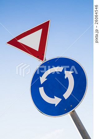 Give way and Traffic roundabout signs 26064546