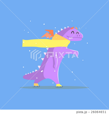 Violet Dragon Monster In Yellow Scarf Ice Skating Violet Dragon Monster In Yellow Scarf Ice Skating 26064651