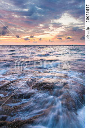 Long exposure sea and rocks at twilight 26066657