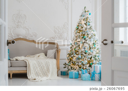 Stylish Christmas interior with an elegant sofa 26067695