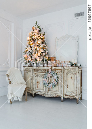 Christmas tree on wooden chest of drawers commode 26067697