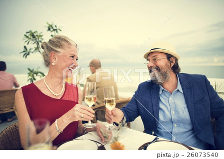 Mature Friends Fine Dining Outdoors Concept 26073540