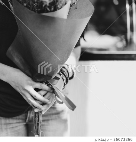 Woman Holding Bouquet Flowers Concept 26073866