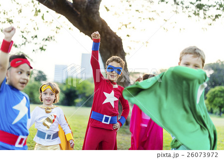 Superheroes Cheerful Kids Expressing Positivity Concept Superheroes Cheerful Kids Expressing Positivity Concept 26073972