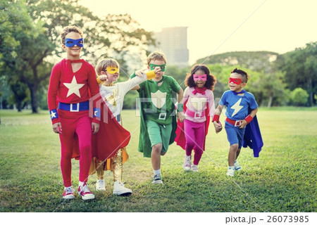 Superheroes Cheerful Kids Expressing Positivity Concept 26073985