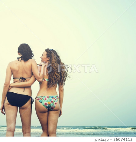 Girls Beach Summer Holiday Vacation Togetherness Concept Girls Beach Summer Holiday Vacation Togetherness Concept 26074112