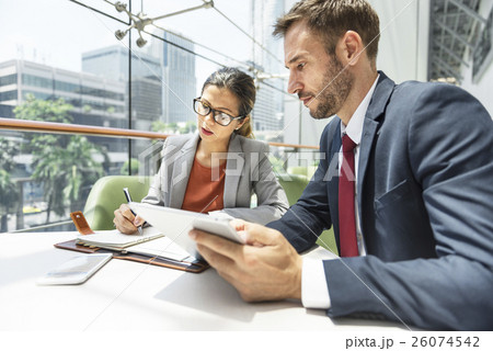 Business People Discussion Digital Tablet Technology Togetherness Concept 26074542