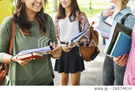 Diverse Young Students Book Outdoors Concept Diverse Young Students Book Outdoors Concept 26074614