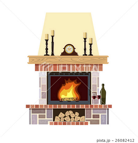 Cozy Flaming Fireplaceのイラスト素材