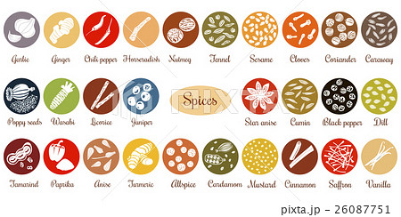 Big set of flat culinary spices. White Silhouettes 26087751