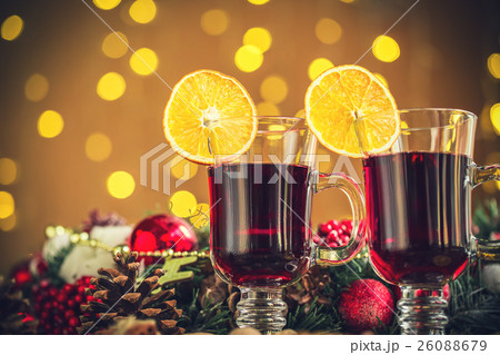 Christmas hot mulled wine on new year bokeh  26088679