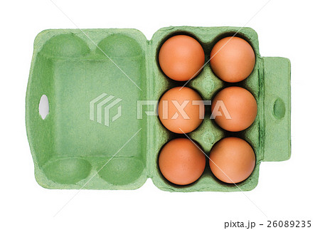 Green eco six egg cardboard open packaging 26089235