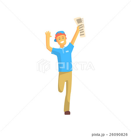 Newspaper Boy Running And Smiling 26090826