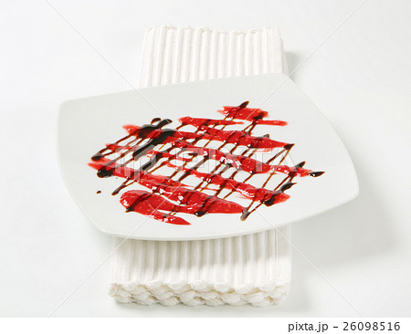 Dessert drizzle sauces on plate 26098516