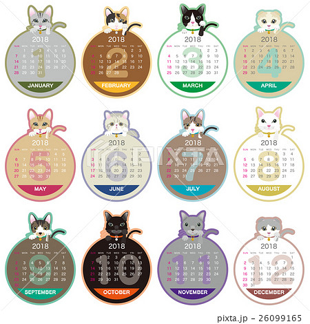 2018年 猫のイラストカレンダーのイラスト素材 26099165 Pixta