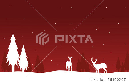 Silhouette of deer and spruce on red backgrounds 26100207