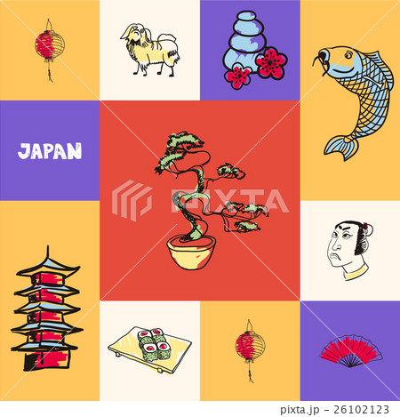 Japan Squared Vector Concept with Doodles 26102123