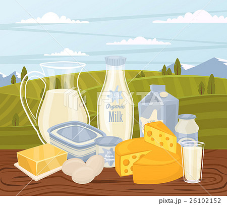 Farm products banner with dairy composition Farm products banner with dairy composition 26102152