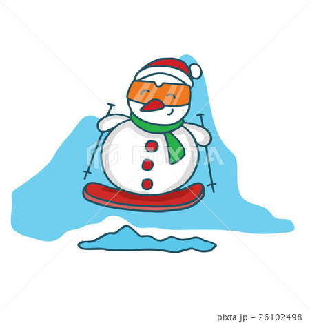 Snowman with surfing board cartoon 26102498