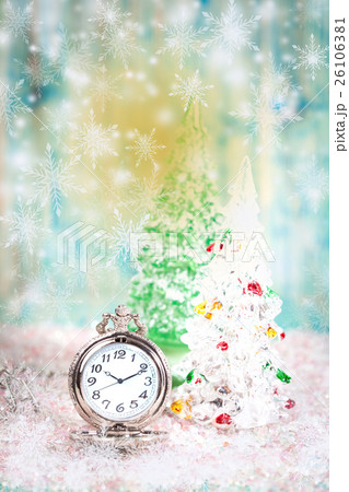 pocket watch in snow ,christmas and new year  26106381