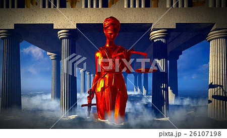 Lady of Justice statue in front  courthouse 3d 26107198