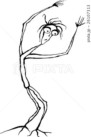 Shaky tall man with big eyes and arms raised overhead Shaky tall man with big eyes and arms raised overhead 26107313