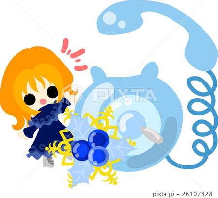 クリスマスと女の子の可愛いイラスト クリスマスの電話 のイラスト素材