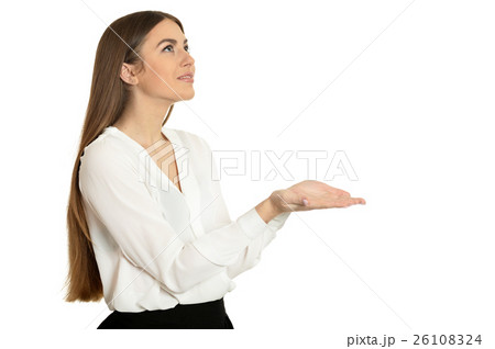 Woman holding copy space 26108324