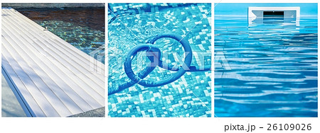 Collage close-up maintenance of a private pool 26109026