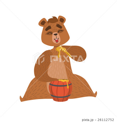 Girly Cartoon Brown Bear Character Eatin Honey 26112752