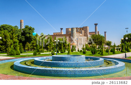 The blue mosaic fountain at Registan Square in 26113682