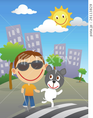 Happy blind child with his guide dog Happy blind child with his guide dog 26113829