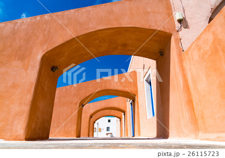 Gallery. Orange arches and blue sky 26115723