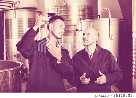two workers on wine factory two workers on wine factory 26119505