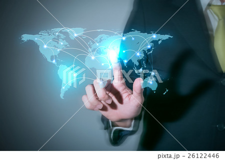 Businessman touching world technology. 26122446